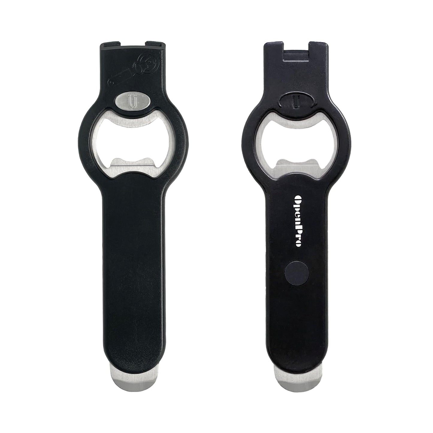 2-in-1 Magnetic Soda Can & Beer Bottle Opener-Dual Magnets for Fridge & Cap Catcher, Heavy Duty Stainless Steel, Perfect for Big Hands,Long nails, RV, Bartender, Gift for Father, Black, Openpro 2 Pack