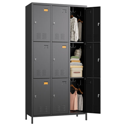 METAN Metal Locker for School Office Gym Bedroom,9 Doors Black Steel Storage Locker Cabinet for Employees, Industrial Storage Locker, Assembly Required (9 Door-Black)