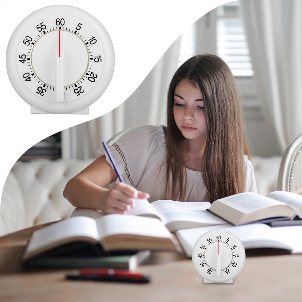 Lwuey Kitchen Timer Manual, 60 Minutes Round Shape Timer Cooking Ring Mechanical Counter Alarm Clock Wind Up Timers Home Egg Baking Steaming Visual Countdown Teacher Exercising Meeting White