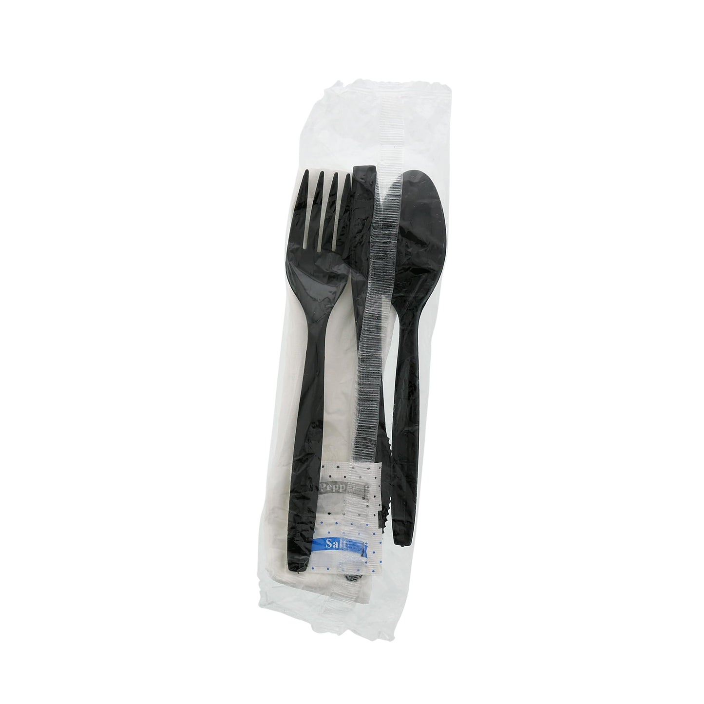 6 Piece Kit Black Medium Plus Weight Fork-Teaspoon-Knife-12" x 13" Napkin-S&P