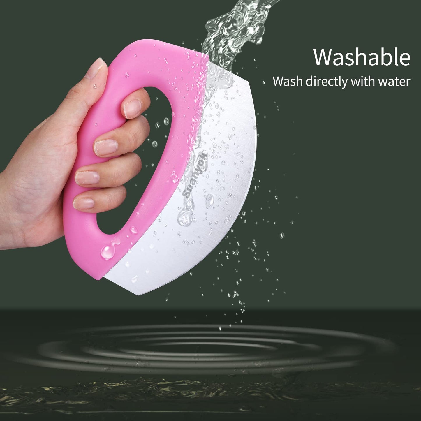 Suanyok Premium Pizza Cutter Food Chopper-Super Sharp Blade Stainless Steel Pizza Cutter Rocker Slicer with Protective Sheath Multi Function Pizza Knife Kitchen Tools,Dishwasher Safe (Pink)