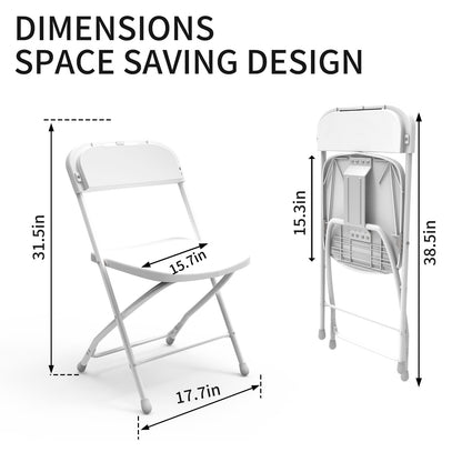 YLGJ&TIDY Plastic Folding Chair Set, Heavy Duty Stackable with Sturdy Frame,No Assembly Required Comfortable Indoor Outdoor Portable Chairs for Party Wedding Office (White PP, 20 Pack)