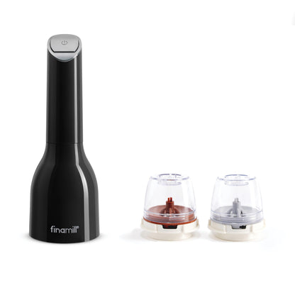 FinaMill Classic Battery Spice Mill – Battery Operated Salt and Pepper Grinder Set, Includes 2 Interchangeable Spice Pods, Adjustable Coarseness, Ceramic Grinder, LED Light, Home and Kitchen Gift Set