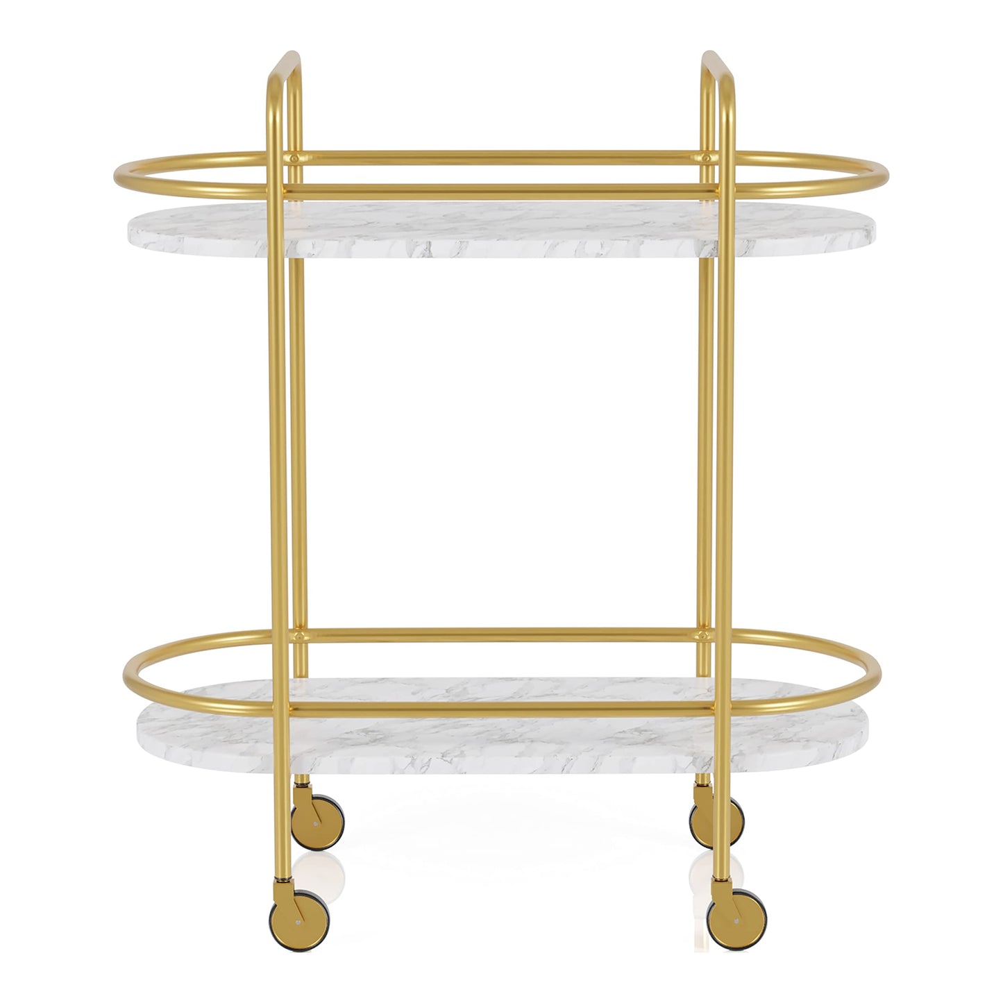 HOMES: Inside + Out Wuest Modern 2 Tier Metal 33 in. Mobile Serving Cart with Casters for Dining Room, Home Bar, Gold Coating and White