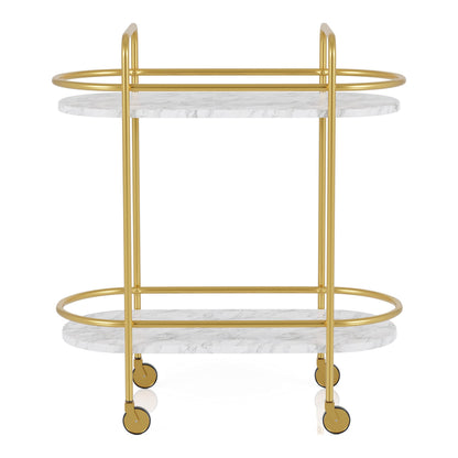 HOMES: Inside + Out Wuest Modern 2 Tier Metal 33 in. Mobile Serving Cart with Casters for Dining Room, Home Bar, Gold Coating and White