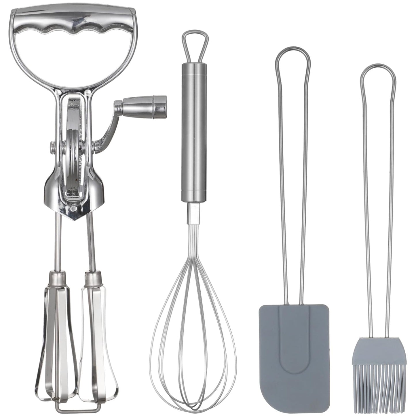 Rotary Egg Beater Set, Manual Rotating Beater with Mixer, Silicone Brush, and Spatula, Double-head Hand Push Whisk, Household Ehisk Accessories for Baking