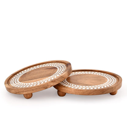 Hanol Pedestals Acacia Wood – Farmhouse Display Stands Round Minimalist Décor for Plants, Candles & Home Décor (Set of 2) ( 8" X 8" X 1.5")
