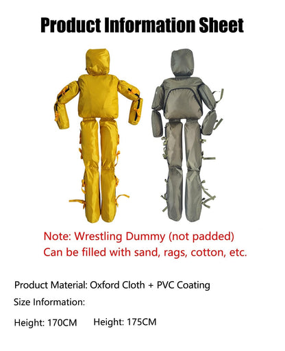 MMA Grappling Dummy, Brazilian Standing Poseable Mannequin, Double Layer Waterproof Oxford Cloth, Wrestling Training Dummy, for Boxing Judo Martial Arts Unfilled(A: Yellow,170cm)