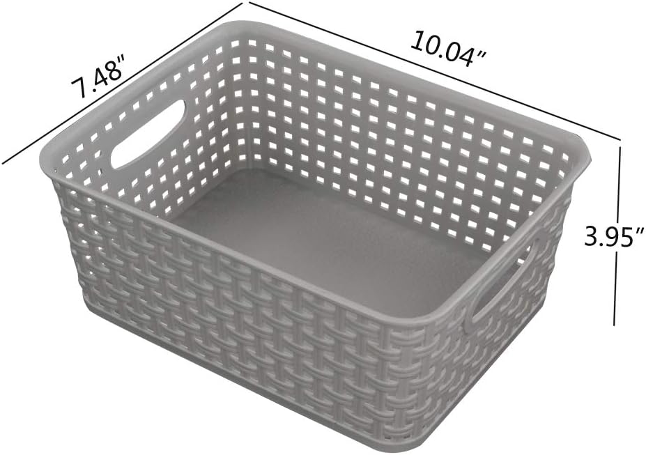 6-Pack Plastic Storage Organizer Basket, Slightly Gray, 10.04"L x 7.48"W x 3.95"H