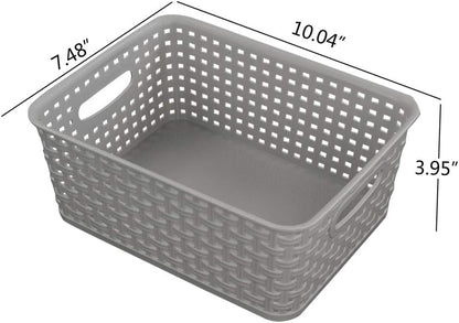 6-Pack Plastic Storage Organizer Basket, Slightly Gray, 10.04"L x 7.48"W x 3.95"H