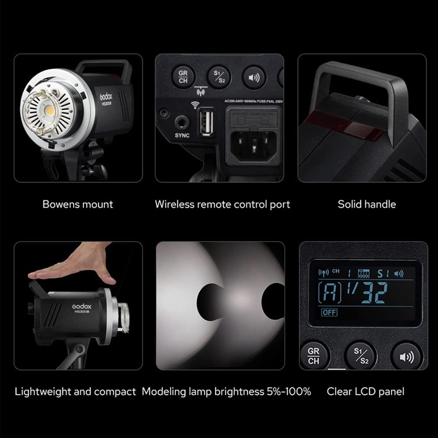 Godox MS300V 300W Studio Strobe Light Kit,2.4G Bowens Mount Photography Light with CF80 Quick Installation Softbox,Stainless Steel Light Stand,5-in-1 Light Reflector for Studio Photography Lighting