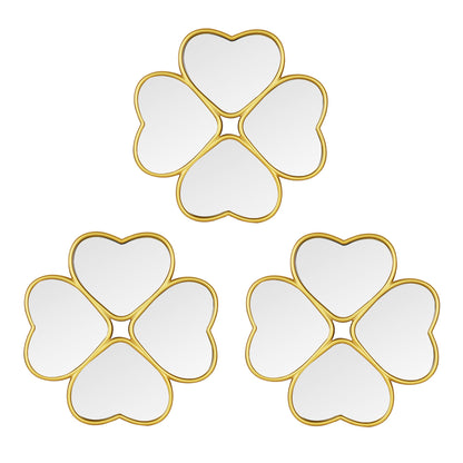 LuHeToz Small Decoritive Heart Wall Mirrors Set of 3, Decorative Four-Leaf Clover Mirror (Gold)