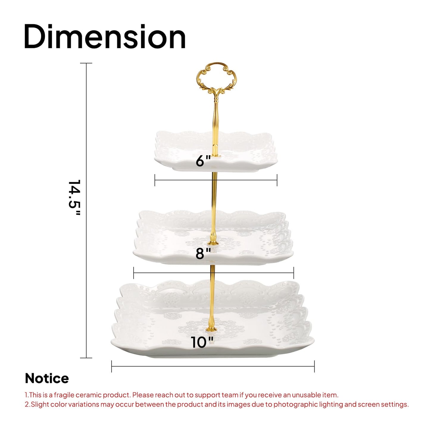 Sumerflos 3 Tier Porcelain Cupcake Stand, Tiered Serving Cake Stand, Square White Embossed Dessert Stand, Weddings Parties Pastry Serving Tray