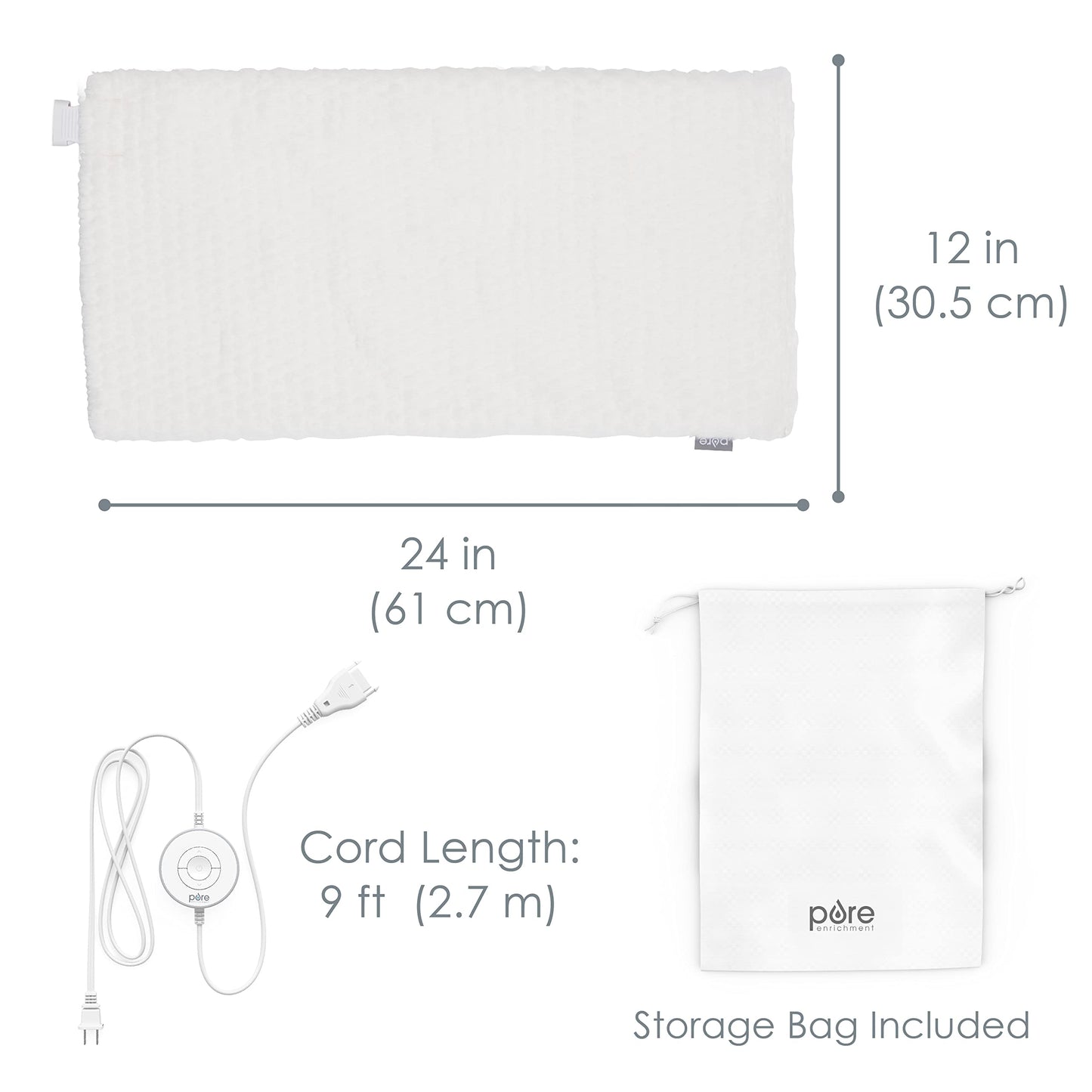 Pure Enrichment PureRadiance Luxury Heating Pad for Cramps, Back, Neck, & Shoulder Pain Relief, Patented Design, Soft Faux Fur & Micromink, 6 Heat Settings, Machine Washable, 12”x24”(Cloud)