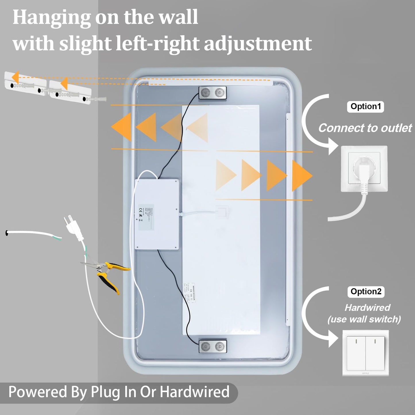LUVODI Rectangle LED Bathroom Mirror: Smart Bluetooth Vanity Mirror Front-Lit Defogger Stepless Dimming, 27.6x47.3 inch