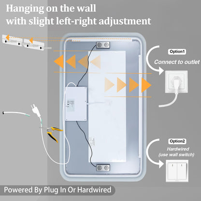 LUVODI Rectangle LED Bathroom Mirror: Smart Bluetooth Vanity Mirror Front-Lit Defogger Stepless Dimming, 27.6x47.3 inch