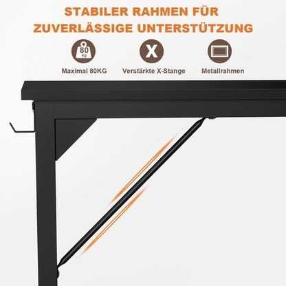 DUMOS Computer Desk - Stylish Wooden Office Table with Headphone Holder & Storage Bag | Compact Design for Home Office