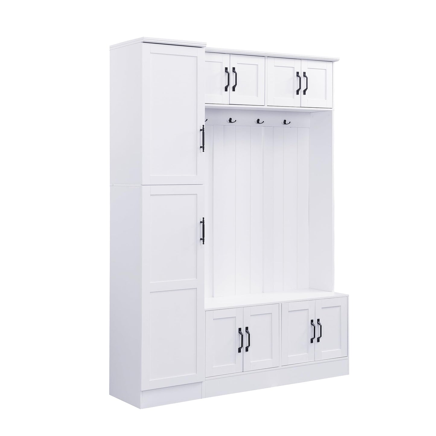 Shaical 79'' Tall Hall Tree with Shoe Storage and Bench, 4-in-1 Mudroom Storage Organizer Coat Rack with 6 Cabinets, 4 Coat Hooks & Adjustable Shelf for Hallway, Entryway, Living Room, White