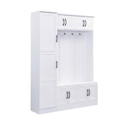 Shaical 79'' Tall Hall Tree with Shoe Storage and Bench, 4-in-1 Mudroom Storage Organizer Coat Rack with 6 Cabinets, 4 Coat Hooks & Adjustable Shelf for Hallway, Entryway, Living Room, White