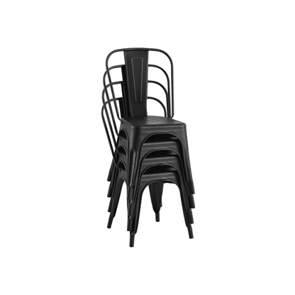 AC Pacific Stackable Metal Dining Chairs Set of 4 for Indoor and Outdoor Use, Durable Stacking Seat, Farmhouse Kitchen, Bar, Patio, Bistro, Cafe, Industrial Style, Matte Black