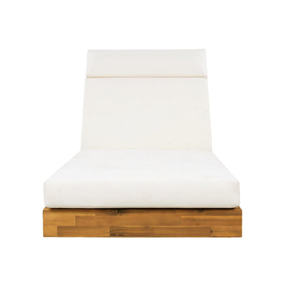 Modern Acacia Wood Outdoor Chaise Lounge with Cream Water-Repellent Cushion & Integrated Headrest, Adjustable & Foldable Design for Patio, Poolside, Garden