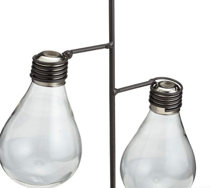 Bulb TJ Global Double Glass Light Vase Planter Holder, Plant Terrarium, Propagation Station, Metal Stand