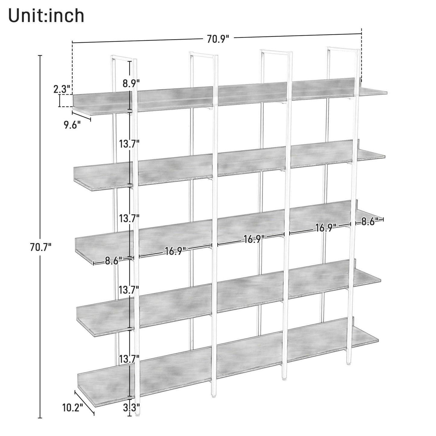 KCSWKJ 5 Tier Bookcase Home Office Open Bookshelf, Vintage Industrial Style Shelf with Metal Frame, MDF Board