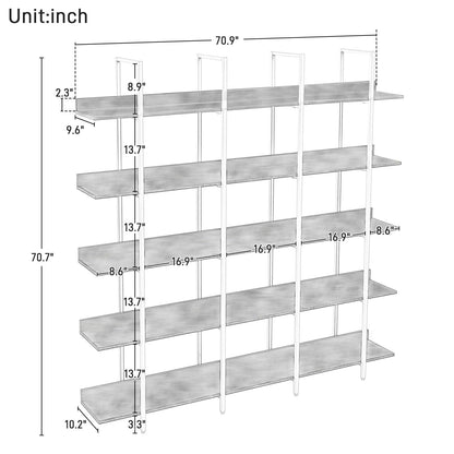 KCSWKJ 5 Tier Bookcase Home Office Open Bookshelf, Vintage Industrial Style Shelf with Metal Frame, MDF Board