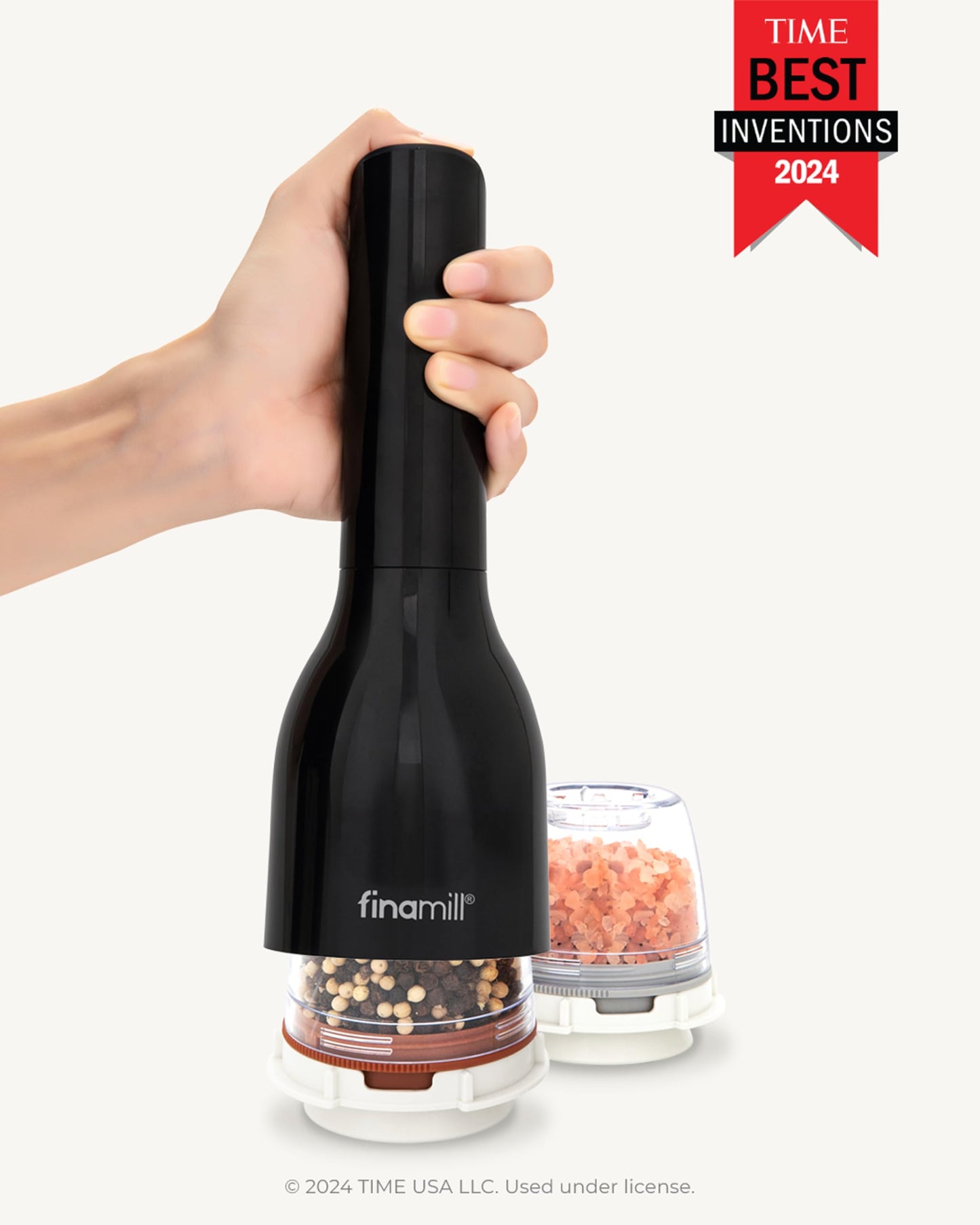 FinaMill Classic Battery Spice Mill – Battery Operated Salt and Pepper Grinder Set, Includes 2 Interchangeable Spice Pods, Adjustable Coarseness, Ceramic Grinder, LED Light, Home and Kitchen Gift Set