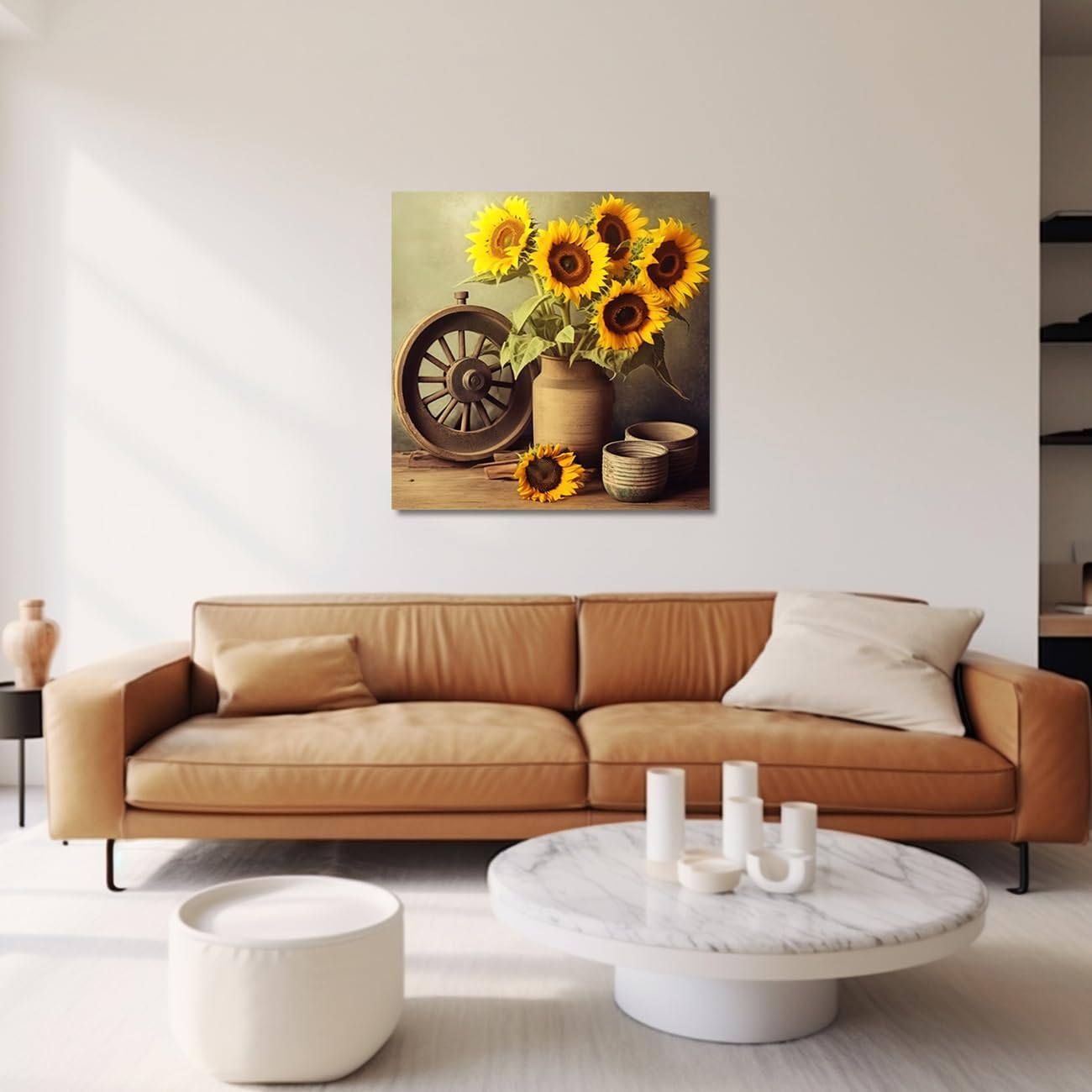 CXHOSTENT Sunflower Wall Decor, Farmhouse Flower Canvas Prints for Bathroom Kitchen Rustic Yellow Floral Paintings