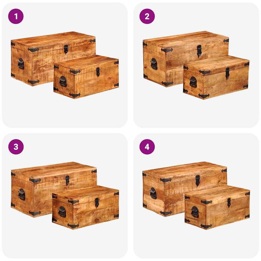 Vorpalize Rough Mango Wood Storage Chest Box Trunk, Rectangular Sturdy Blanket Chest, Set of 2, 13.8 x 27.6 x 13.8 in, Natural Brown Finish for Bedroom, Living Room
