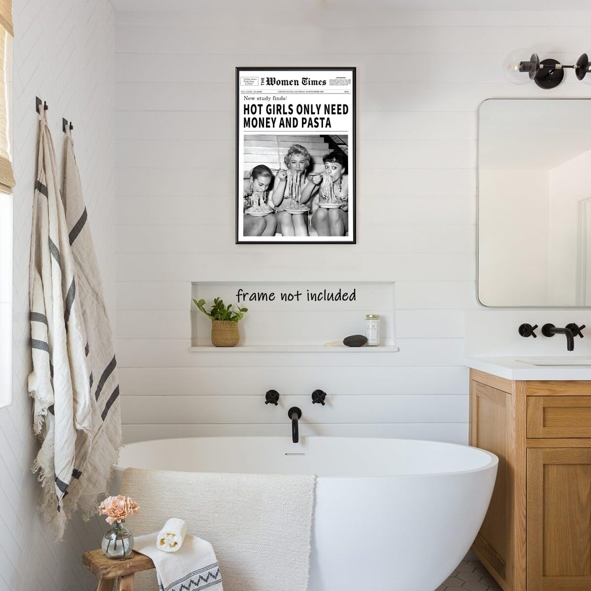 Generic 24x36inch Vintage Women Times Newspaper Canvas Wall Art Black and White Aesthetic Poster Funky Hot Girl Eating