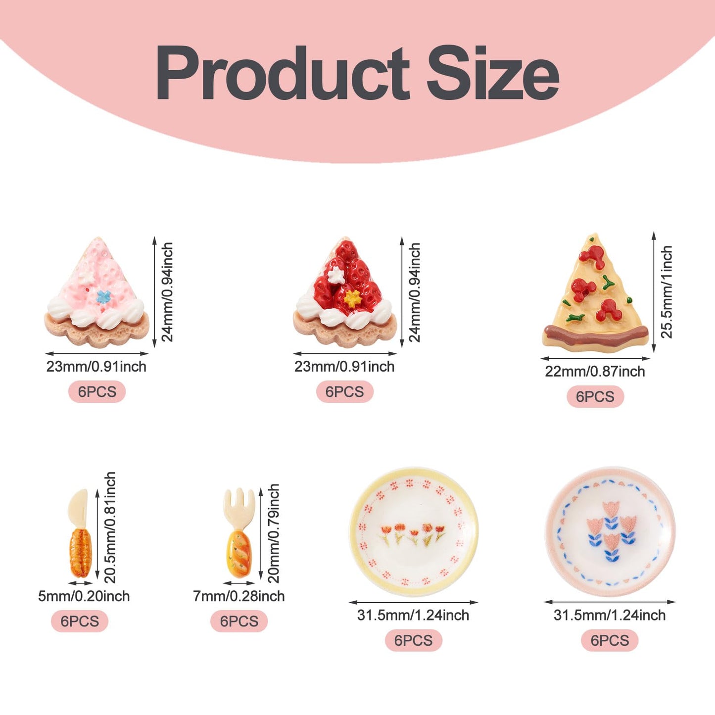 FASHEWELRY 42Pcs Cake Tableware Dollhouse Miniature Accessories Kitchen Tableware Display Ornament Resin Imitation Food Dessert Plate Fork Knife Cabochons for Garden Home Party Landscape Decoration