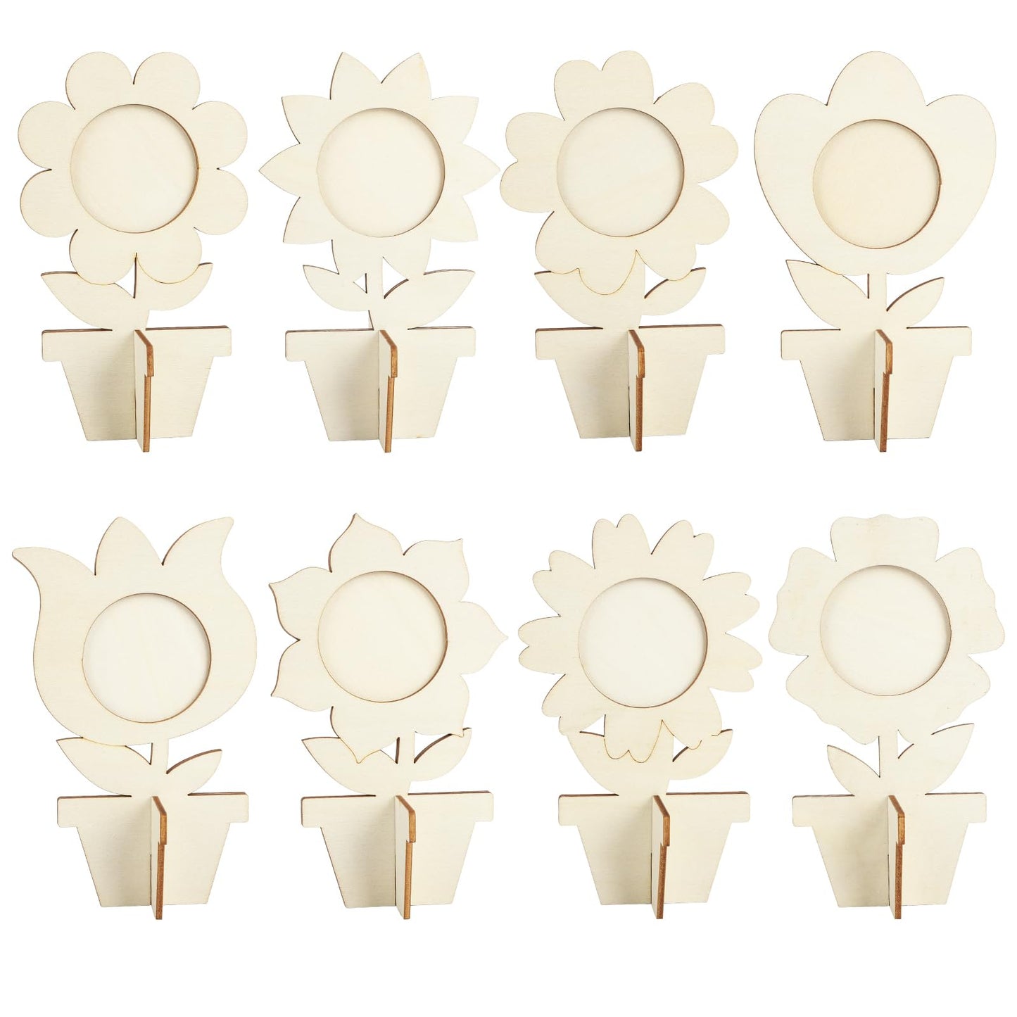 8Pcs Flower Spring Wood Crafts to Paint, Wooden Flowers Picture Frame for Craft, 3D Unfinished Spring Picture Frame Craft for Painting, DIY Mother’s Day Gifts Flower Cutouts for Painting Decorations