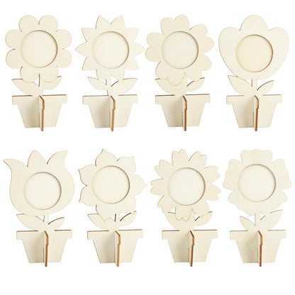 8Pcs Flower Spring Wood Crafts to Paint, Wooden Flowers Picture Frame for Craft, 3D Unfinished Spring Picture Frame Craft for Painting, DIY Mother’s Day Gifts Flower Cutouts for Painting Decorations