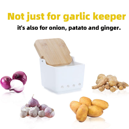 ONTUBE Garlic Keeper with Lid, Ceramic Garlic Holder Storage, Garlic Container for Kitchen, Garlic Saver to Keep Your Garlic Cloves Fresh Longer 4.7-Inch (White)