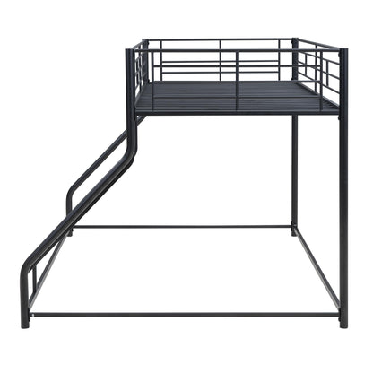 Favfurish Twin XL Over Queen Metal Floor Bunk Bed with Sloping Stairs and Safety Guardrails for Bedroom,Guest Rooms, No Box Spring Needed, Simple to Assemble,Black