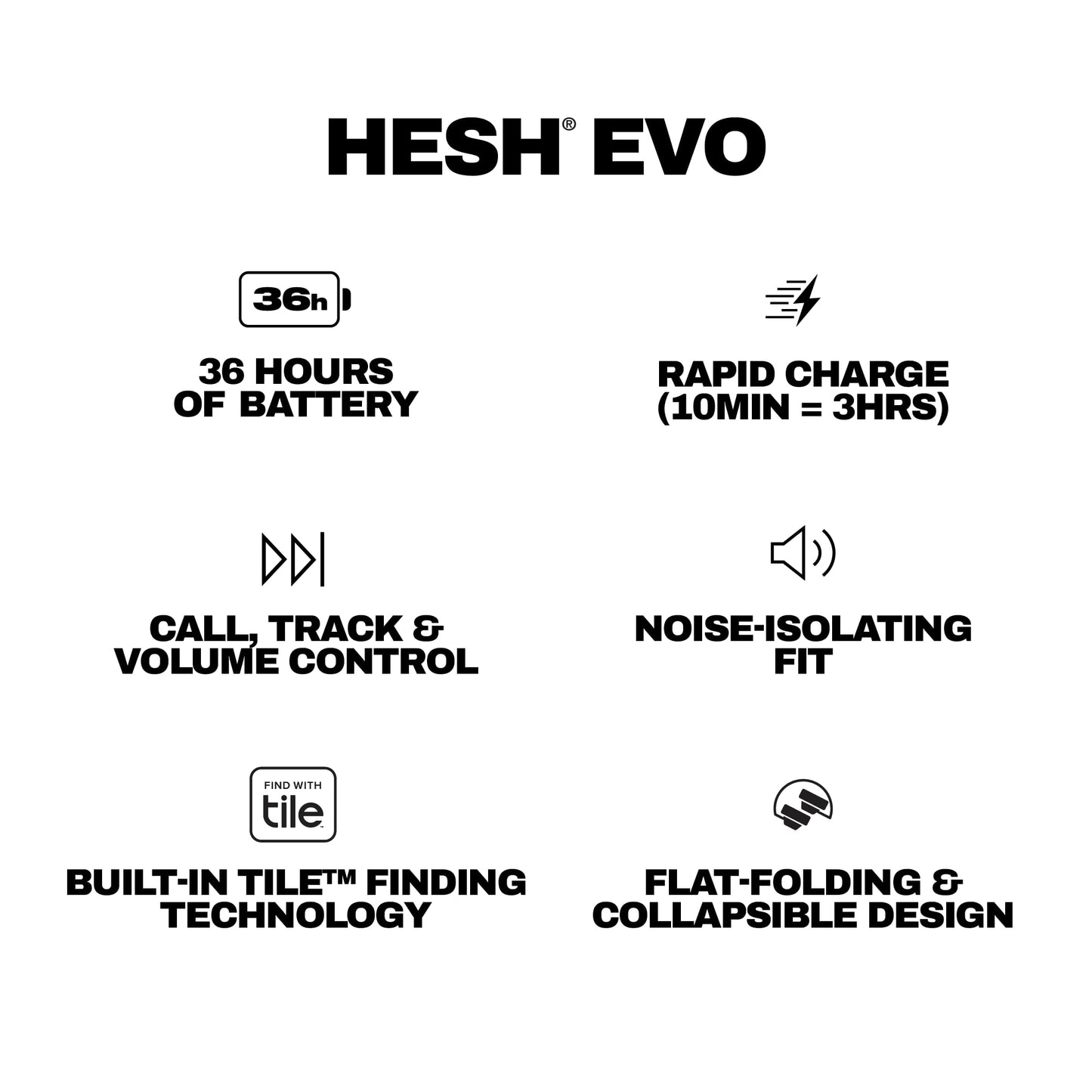 Skullcandy Hesh Evo Wireless Over-Ear Bluetooth Headphones, Noise Isolating, Up to 36 Hours Battery, Foldable Lightweight Design, Microphone for iPhone Android - True Black