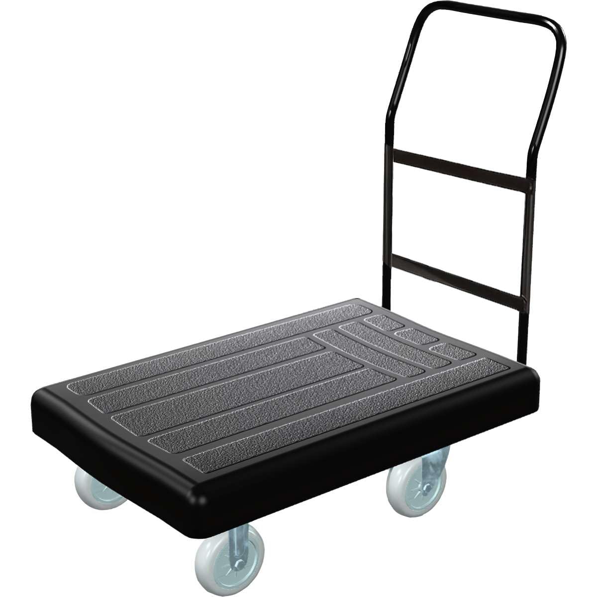 36" x 24" Platform Truck - Heavy-Duty Plastic Cart with Ergonomic Handle, 250 lb. Capacity, 6" Non-Marking Casters with Brakes - Durable Dolly for Warehouse, Office, or School Use