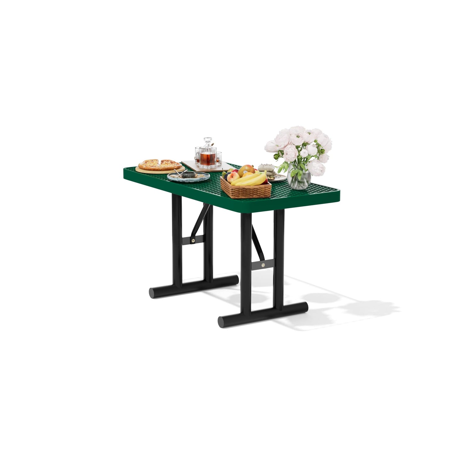Sunnibety 4FT Metal Picnic Tables for Outdoors, Commercial Rectangular Picnic Table for Outside, Park, Campfield, Patio, Garden, Yard, Thermoplastic Coating, Surface Mounted, Green