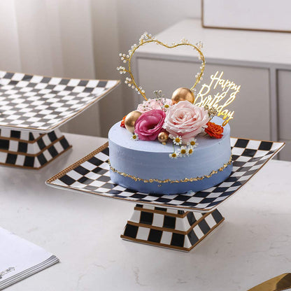 Porlien Checker Pattern 13-inch Cake Stand, Cake Holder, Serving Platter