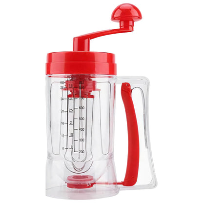 Pancake Mixer Batter Dispenser, Transparent ABS Cupcake Batter Dispenser with Scale, 11.4 x 4.3 Inches Single Hand Operated Pancake Batter Dispenser, Central Spout Design, Baking Tool for Kitchen