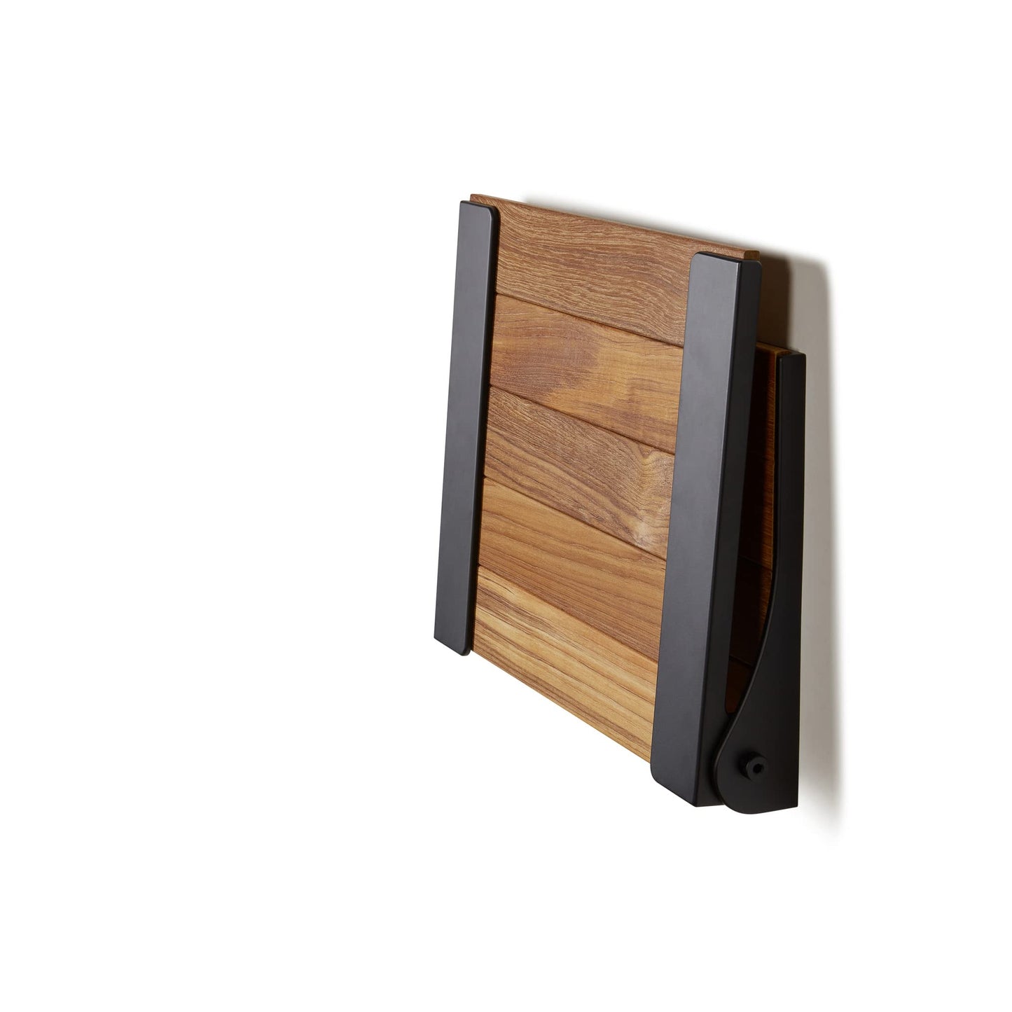 Seachrome Silhouette Natural Teak Wood Wall Mount Folding Shower Seat Bench with Matte Black Frame