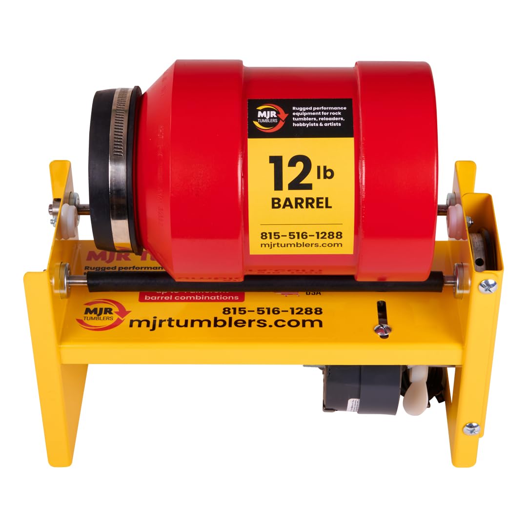 MJR Tumblers 12lb Rock Tumbler Machine, Heavy Duty Professional Rock Polisher, Commercial Stone Polishing Kit for Adults, Large Capacity Tumbler, Steel Frame, Quiet Motor, Multi Barrel Base, USA Made