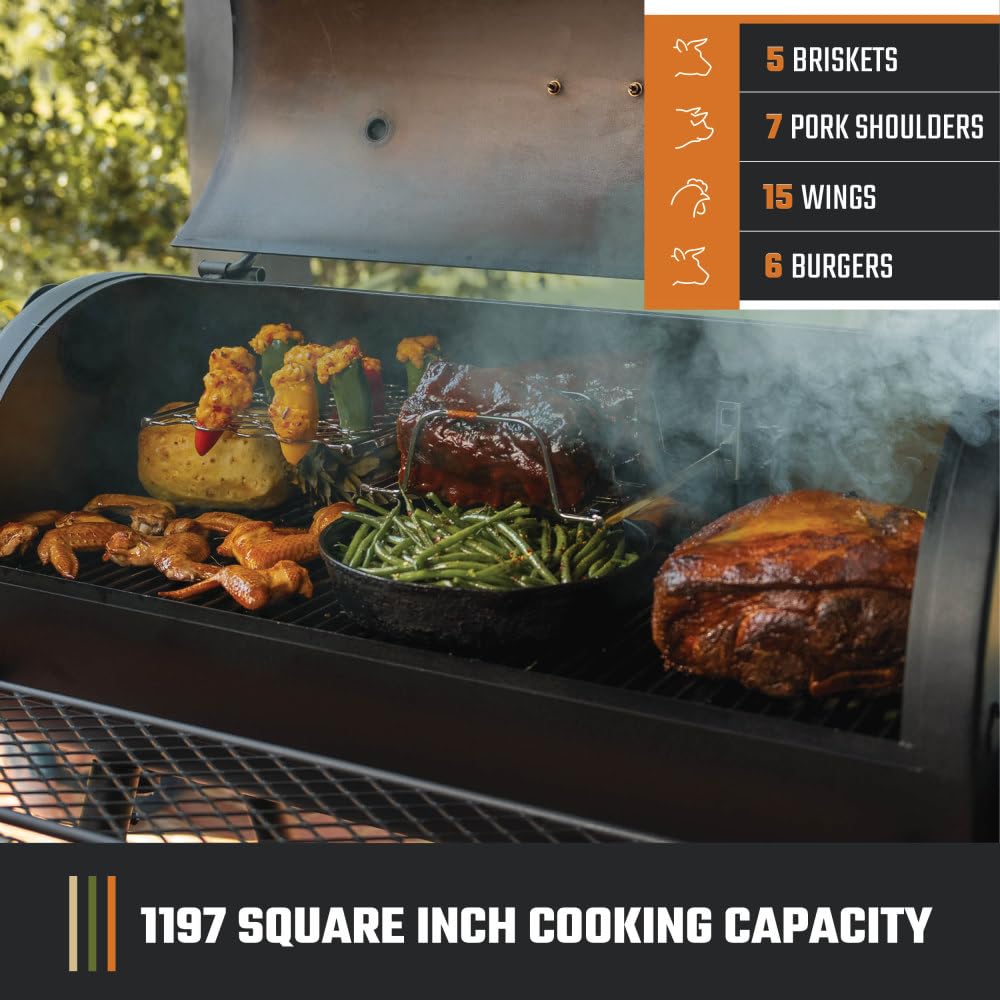 Oklahoma Joe's Highland Offset Reverse Flow Offset Charcoal Smoker and Grill With 1093 sq. in. Cooking Area in Black