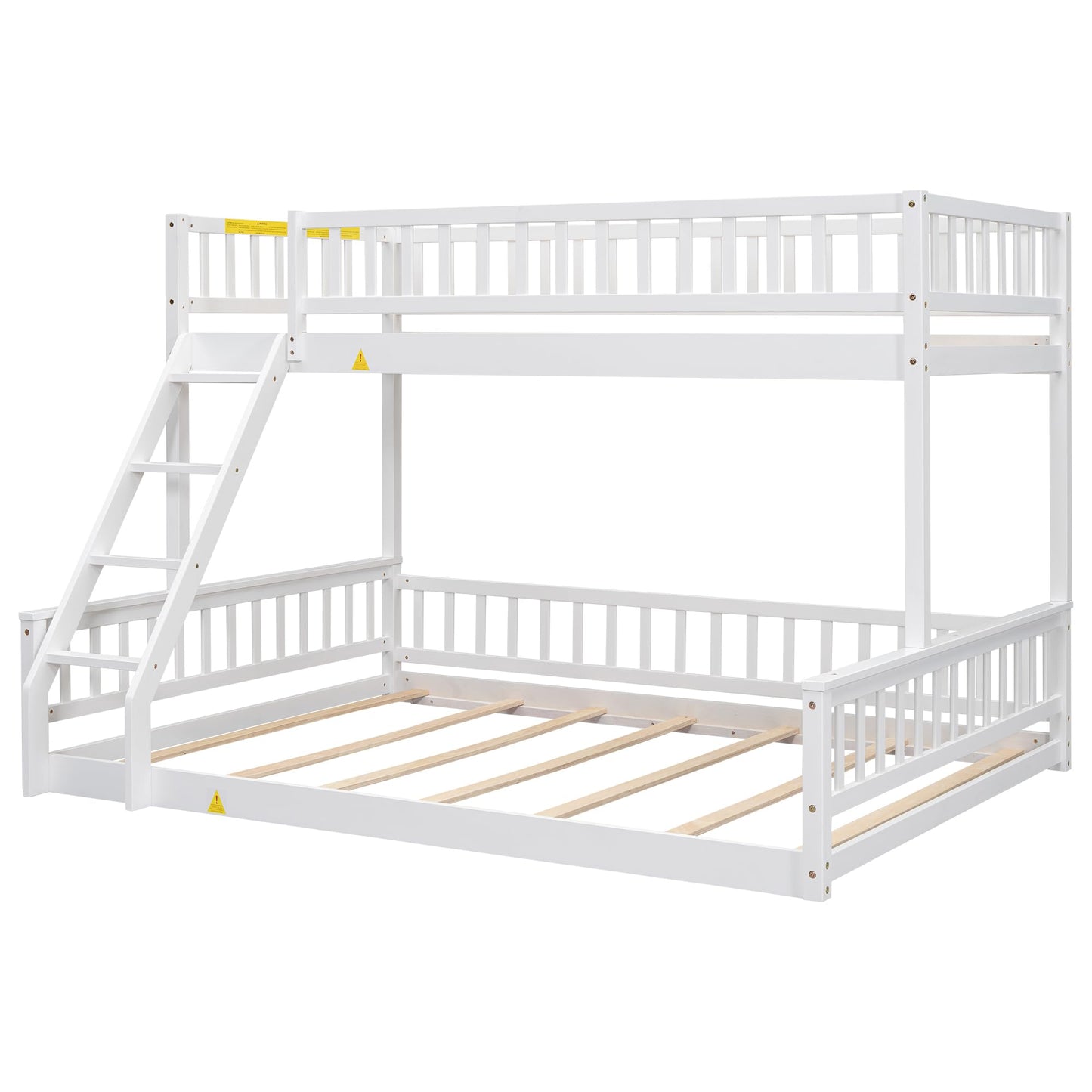 Merax Twin XL Over Queen Floor Bunk Bed with Ladder and Guardrails, Bedroom Wood Bunk Bed Frame for Kids/Teens/Youths/Adults, Space Saving & Noise Free, No Box Spring Needed, White