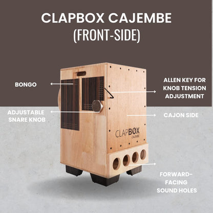Clapbox Cajon Drum Birch Wood (Full Size) - NOT MADE IN CHINA - 3-in-1 - Cajon + Bongo + Darbuka | Most Popular Percussion Brand Online (Natural, Cajembe)