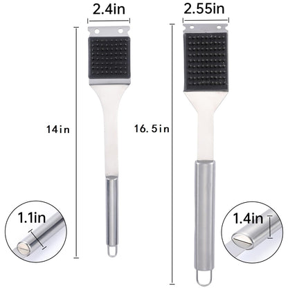 2 Pack Grill Brush and Scraper, 16.5” & 14” Wire BBQ Grill Brush for Outdoor Grill, 304 Stainless Steel Cleaning Brush BBQ Grill Accessories, Safe Grill Cleaner Brush-Ideal Gift for Men/Dad BBQ Brush