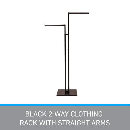 SSWBasics Black 2-Way Adjustable Clothing Rack with Straight Arms and Chrome Accents - Adjustable From 48" to 72" - Great for Retail, Restaurants, and Home Storage