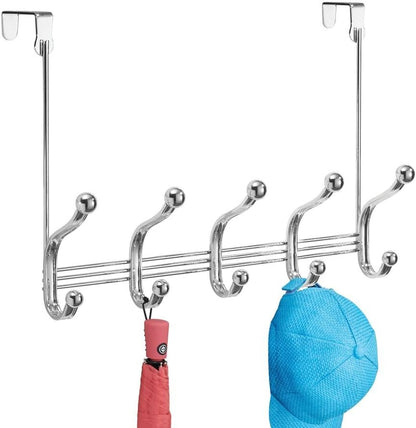 iDesign York Metal Over the Door Organizer - 5-Hook Rack for Coats, Hats, Towels, 15.28" x 5.25" x 11"
